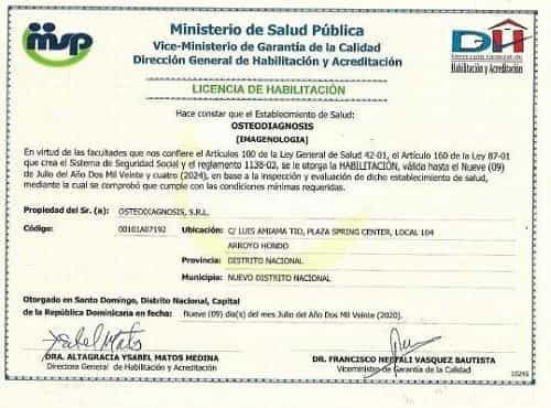 Official Health License – Dominican Ministry of Health