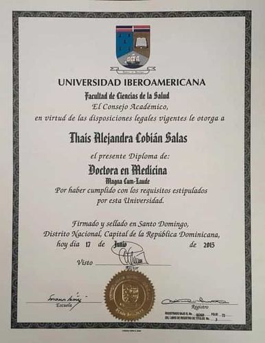 Medical Degree – Dr. Thais Alejandra Cobián Salas